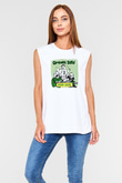 Green Day Baskılı Unisex Beyaz Kolsuz Tişört
