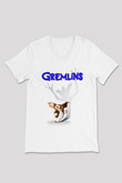 Gremlins Beyaz Unisex V Yaka Tişört