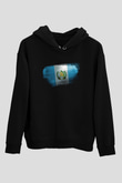 Guatemala Bayrağı Baskılı Unisex Siyah Hoodie