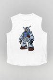 Gundam Robot Baskılı Unisex Beyaz Kolsuz Tişört