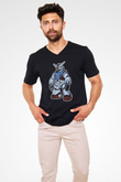 Gundam Robot Baskılı Unisex Siyah V Yaka Tişört
