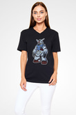 Gundam Robot Baskılı Unisex Siyah V Yaka Tişört