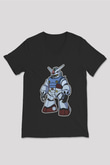 Gundam Robot Baskılı Unisex Siyah V Yaka Tişört