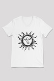 Güneş Beyaz Unisex V Yaka Tişört T-Shirt