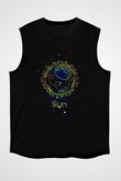 Güneş Çizim Baskılı Unisex Kolsuz Siyah Tişört - Tshirt