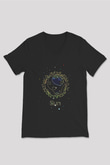 Güneş Çizim Baskılı Unisex V Yaka Siyah Tİşört - Tshirt