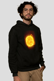 Güneş Çizim Renkli Baskılı Unisex Siyah Hoodie