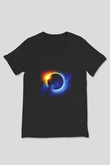 Güneş Siyah Unisex V Yaka Tişört T-Shirt