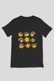 Güneş Siyah Unisex V Yaka Tişört T-Shirt