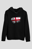 Gürcistan - Georgia Bayrağı Baskılı Unisex Siyah Hoodie