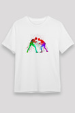 Güreş Baskılı Unisex Beyaz Tişört - Tshirt