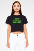Hacker Baskılı Siyah Crop Top Kadın Tişört - Tshirt