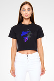 Hacker Baskılı Siyah Crop Top Kadın Tişört - Tshirt