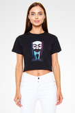 Hacker Baskılı Siyah Crop Top Kadın Tişört - Tshirt
