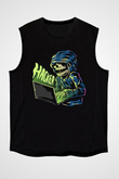 Hacker Baskılı Unisex Siyah Kolsuz Tişört - Tshirt