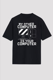 Hacker Baskılı Unisex Siyah Oversize Tişört - Tshirt