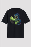 Hacker Baskılı Unisex Siyah Oversize Tişört - Tshirt