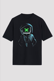Hacker Baskılı Unisex Siyah Oversize Tişört - Tshirt