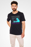 Hacker Baskılı Unisex Siyah Tişört - Tshirt