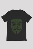 Hacker Baskılı Unisex Siyah V Yaka Tişört - Tshirt