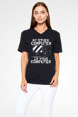 Hacker Baskılı Unisex Siyah V Yaka Tişört - Tshirt