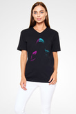Hacker Baskılı Unisex Siyah V Yaka Tişört - Tshirt
