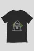 Hacker Baskılı Unisex Siyah V Yaka Tişört - Tshirt