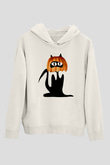 Halloween Baskılı Beyaz Unisex Hoodie