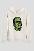 Halloween Baskılı Beyaz Unisex Kapüşonlu Sweatshirt