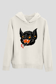 Halloween Baskılı Beyaz Unisex Kapüşonlu Sweatshirt
