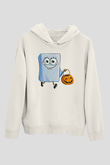 Halloween Baskılı Beyaz Unisex Kapüşonlu Sweatshirt
