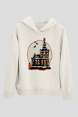 Halloween Baskılı Beyaz Unisex Kapüşonlu Sweatshirt