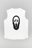 Halloween Baskılı Beyaz Unisex Kolsuz Tişört - Tshirt