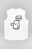 Halloween Baskılı Beyaz Unisex Kolsuz Tişört - Tshirt