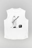 Halloween Baskılı Beyaz Unisex Kolsuz Tişört - Tshirt