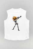 Halloween Baskılı Beyaz Unisex Kolsuz Tişört - Tshirt
