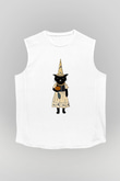 Halloween Baskılı Beyaz Unisex Kolsuz Tişört - Tshirt