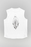 Halloween Baskılı Beyaz Unisex Kolsuz Tişört - Tshirt