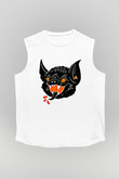 Halloween Baskılı Beyaz Unisex Kolsuz Tişört - Tshirt