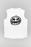 Halloween Baskılı Beyaz Unisex Kolsuz Tişört - Tshirt