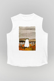 Halloween Baskılı Beyaz Unisex Kolsuz Tişört - Tshirt