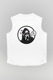 Halloween Baskılı Beyaz Unisex Kolsuz Tişört - Tshirt