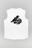 Halloween Baskılı Beyaz Unisex Kolsuz Tişört - Tshirt