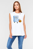 Halloween Baskılı Beyaz Unisex Kolsuz Tişört - Tshirt