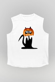 Halloween Baskılı Beyaz Unisex Kolsuz Tişört - Tshirt