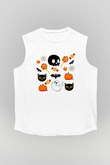 Halloween Baskılı Beyaz Unisex Kolsuz Tişört - Tshirt