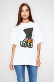 Halloween Baskılı Beyaz Unisex Oversize Tişört - Tshirt