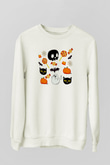 Halloween Baskılı Beyaz Unisex Sweatshirt
