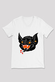 Halloween Baskılı Beyaz Unisex V Yaka Tişört - Tshirt