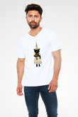 Halloween Baskılı Beyaz Unisex V Yaka Tişört - Tshirt
